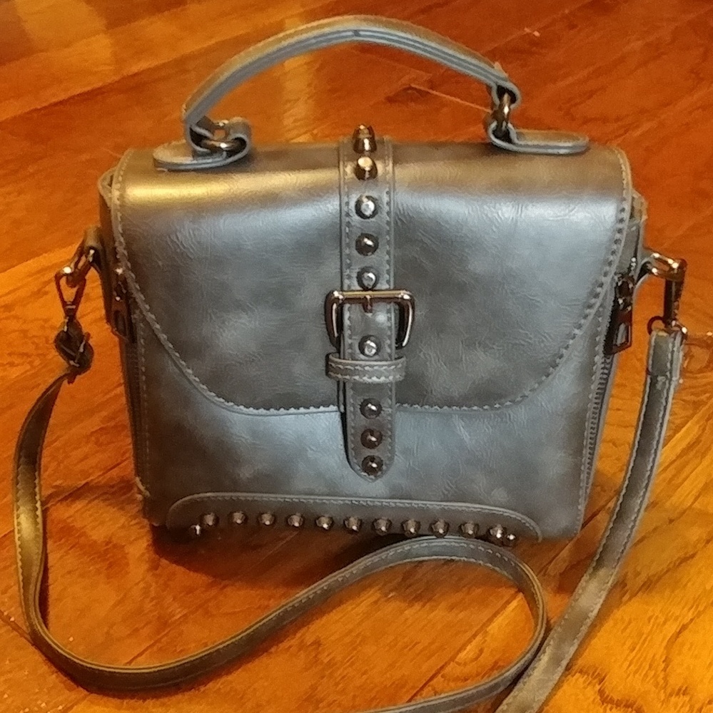 Gray faux leather bag